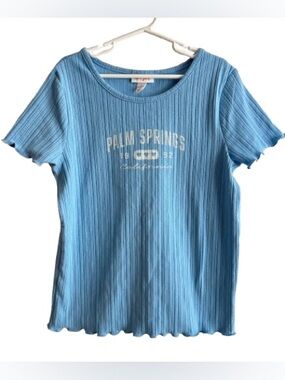 Palm Springs Blue Ribbed Baby Tee Graphic Top Kids L